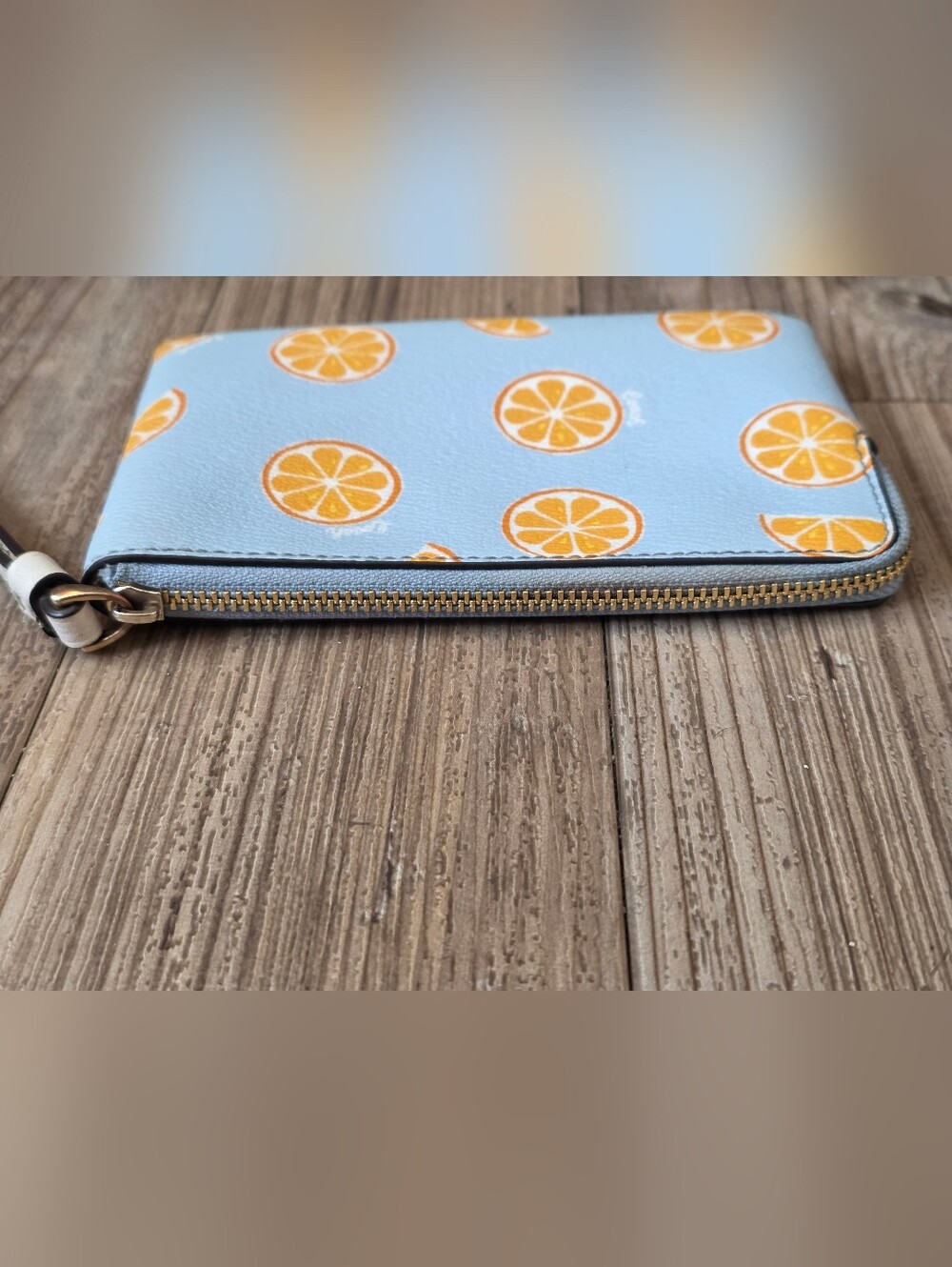 Coach Light Blue Orange Print Wristlet - Picture 6 of 7